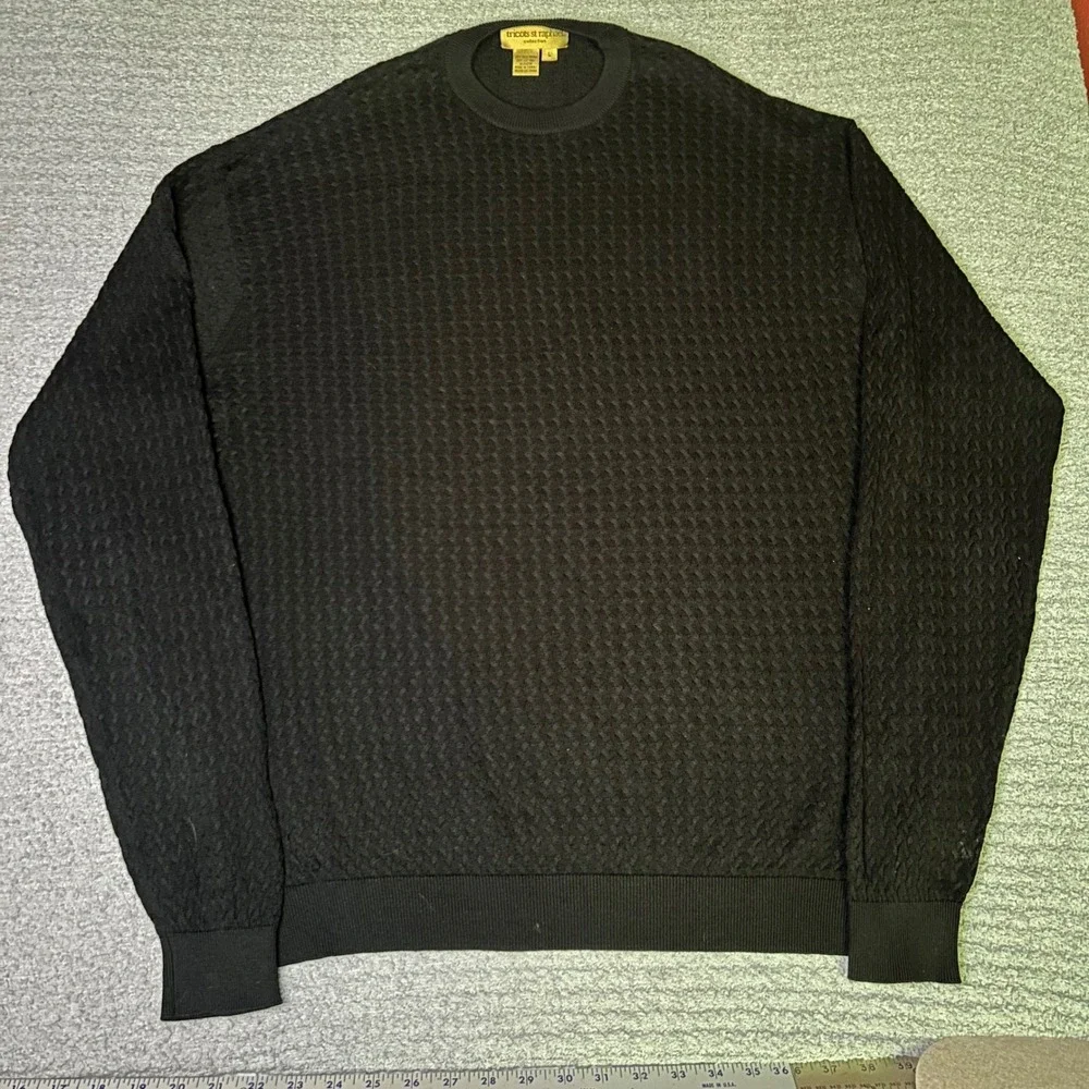 Tricots St Raphael Sweater‎ Silk Cotton Basketweave L Black Quiet Luxury Knit